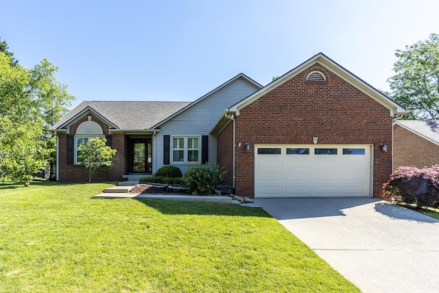 4140 Clearwater Way, Lexington, KY 40515 - ranch-style home featuring an attached garage, concrete driveway, a front yard, and brick siding