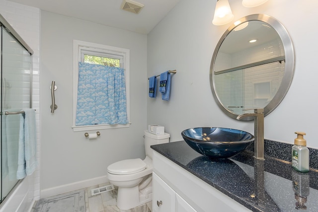 4140 Clearwater Way, Lexington, KY 40515 - bathroom with vanity, baseboards, toilet, marble finish flooring, and enclosed tub / shower combo