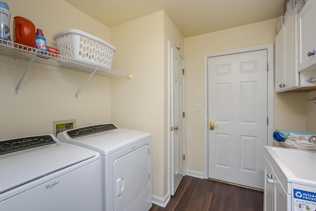 4140 Clearwater Way, Lexington, KY 40515 - laundry area with cabinet space, dark wood-style flooring, separate washer and dryer, and baseboards