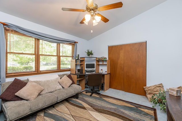428 Patchen Dr, Lexington, KY 40517 - office with lofted ceiling, carpet flooring, and a ceiling fan