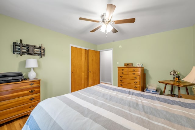 900 Shoshoni Trl, Georgetown, KY 40324 - bedroom with ceiling fan, wood finished floors, and a closet