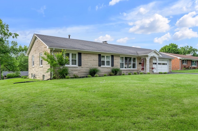 900 Shoshoni Trl, Georgetown, KY 40324 - ranch-style home featuring stone siding, a garage, a front yard, and driveway