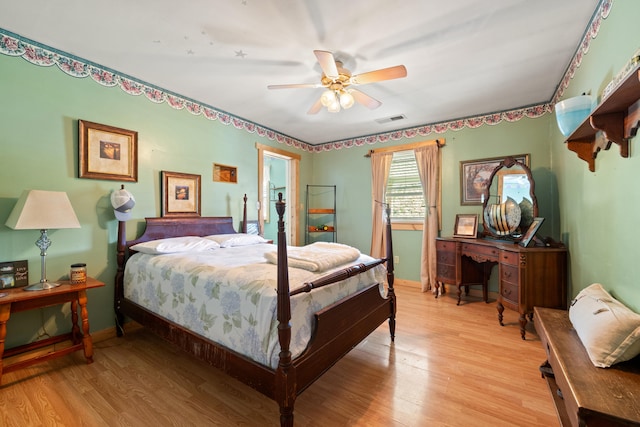 4496 Fords Mill Rd, Versailles, KY 40383 - bedroom featuring light wood-style flooring, baseboards, and a ceiling fan