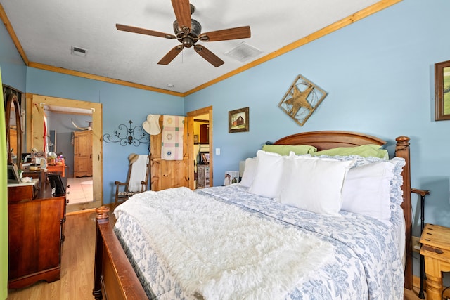 4496 Fords Mill Rd, Versailles, KY 40383 - bedroom featuring wood finished floors, ornamental molding, and ceiling fan