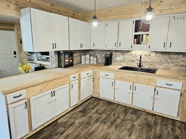 270 Newcomb Ave, Mount Vernon, KY 40456 - kitchen featuring a sink, butcher block counters, decorative backsplash, and white cabinetry