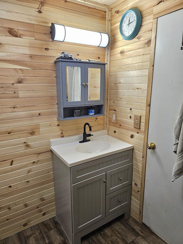 270 Newcomb Ave, Mount Vernon, KY 40456 - bathroom with wood walls, vanity, and wood finished floors