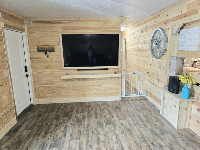 270 Newcomb Ave, Mount Vernon, KY 40456 - unfurnished living room with wood walls, wood finished floors, and a textured ceiling