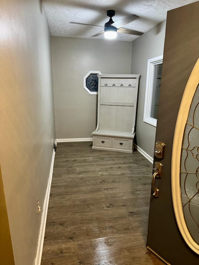 21544 Ky Route 122, Mcdowell, KY 41647 - mudroom featuring ceiling fan, dark wood finished floors, baseboards, and a textured ceiling