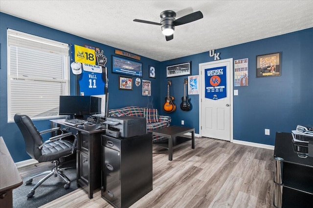 253 Gateway Park Cir, Lexington, KY 40511 - office with a ceiling fan, a textured ceiling, wood finished floors, and baseboards