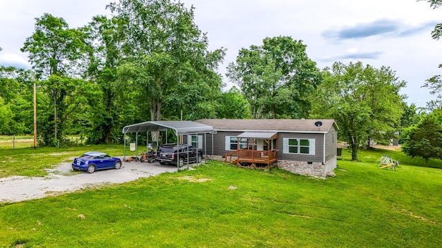 1126 College Hill Rd, Waco, KY 40385 - manufactured / mobile home featuring a detached carport, a front lawn, a deck, and crawl space