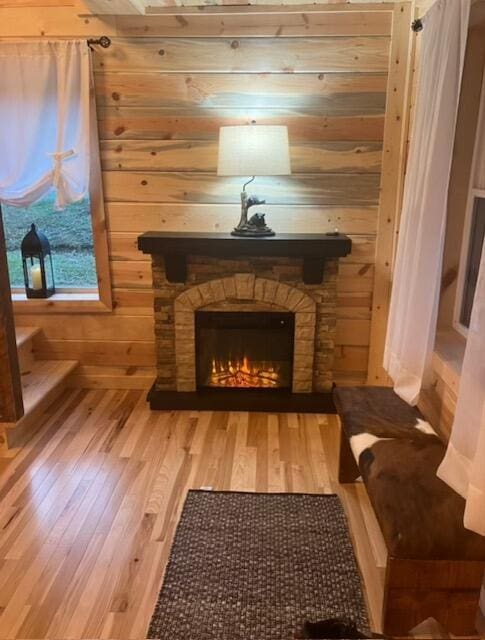 616 Zag Rd, West Liberty, KY 41472 - detailed view of a fireplace, wood finished floors, and wood walls