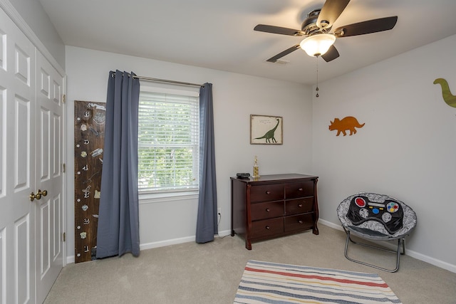 1025 Stowbridge Ln, Lexington, KY 40515 - living area featuring a ceiling fan, light colored carpet, and baseboards