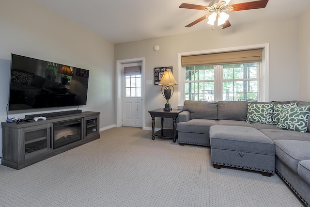 1025 Stowbridge Ln, Lexington, KY 40515 - living area featuring a ceiling fan, carpet floors, and baseboards