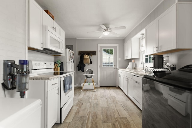 304 Hamilton Ave, Somerset, KY 42501 - kitchen with white appliances, a sink, ceiling fan, white cabinets, and light countertops