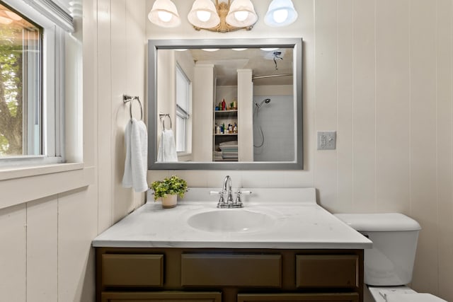 10165 Clifton Rd, Versailles, KY 40383 - bathroom featuring vanity, toilet, a decorative wall, and a shower