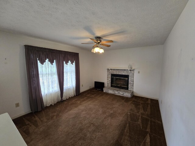 110 Albany Ln, Winchester, KY 40391 - unfurnished living room with carpet, a ceiling fan, a textured ceiling, and a fireplace
