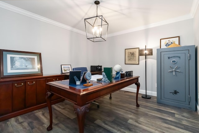 2002 Emerald Way, Richmond, KY 40475 - office area featuring ornamental molding, a chandelier, and dark wood-type flooring
