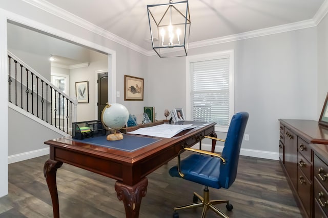 2002 Emerald Way, Richmond, KY 40475 - office space featuring dark wood-style flooring, baseboards, a chandelier, and ornamental molding