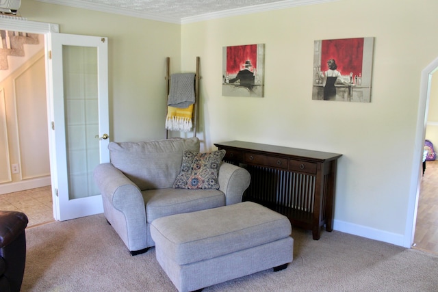 524 Cromwell Way, Lexington, KY 40503 - sitting room featuring carpet flooring, crown molding, french doors, and baseboards