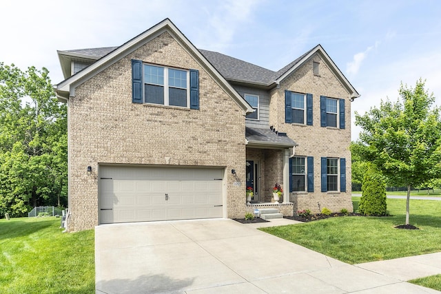 320 Manitoba Ln, Lexington, KY 40515 - view of front of property with brick siding, a garage, a front lawn, and concrete driveway