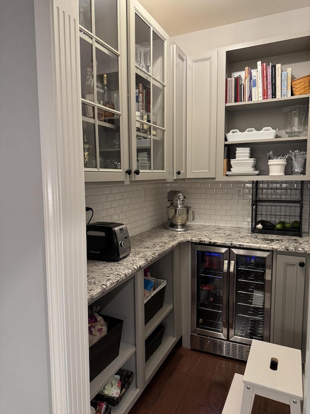 320 Manitoba Ln, Lexington, KY 40515 - bar featuring wine cooler, decorative backsplash, and dark wood-style flooring