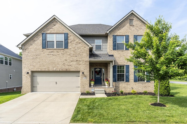 320 Manitoba Ln, Lexington, KY 40515 - view of front of home with a garage, a front yard, brick siding, driveway, and a shingled roof