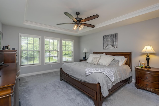 320 Manitoba Ln, Lexington, KY 40515 - carpeted bedroom featuring a tray ceiling, baseboards, crown molding, and a ceiling fan