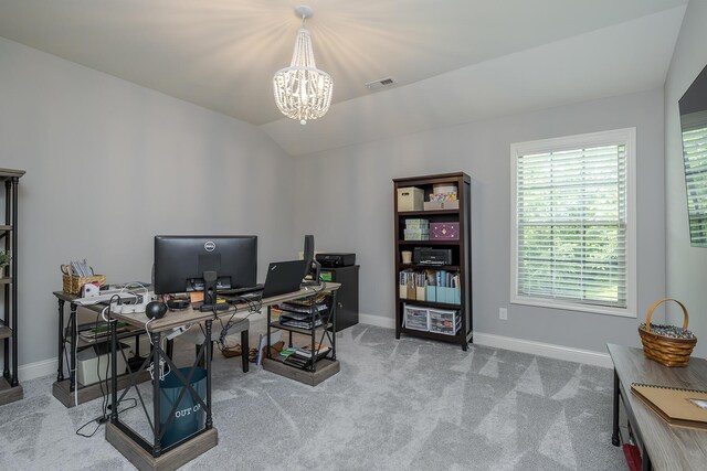 320 Manitoba Ln, Lexington, KY 40515 - carpeted office space featuring a chandelier, baseboards, and lofted ceiling