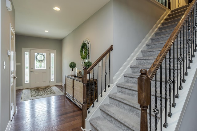 320 Manitoba Ln, Lexington, KY 40515 - foyer with recessed lighting, baseboards, dark wood-style flooring, and stairway