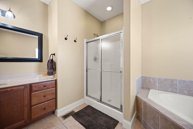 262 Silver Creek Dr, Somerset, KY 42503 - bathroom with a shower stall, a bath, baseboards, and tile patterned flooring
