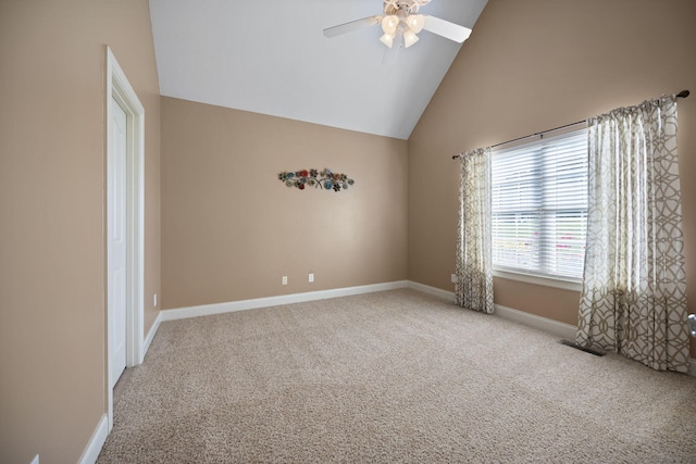 262 Silver Creek Dr, Somerset, KY 42503 - carpeted empty room featuring lofted ceiling, ceiling fan, and baseboards