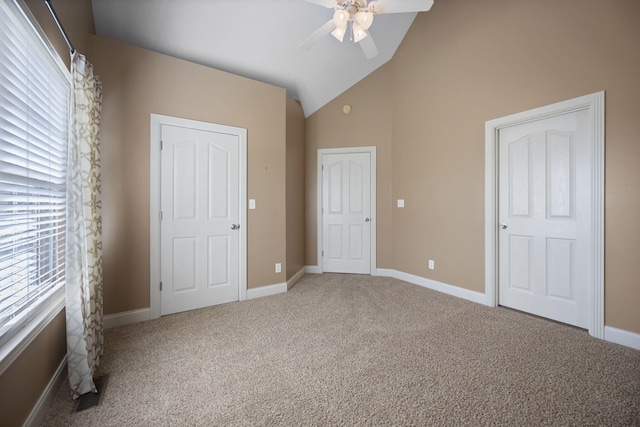 262 Silver Creek Dr, Somerset, KY 42503 - unfurnished bedroom with carpet floors, baseboards, a ceiling fan, and high vaulted ceiling