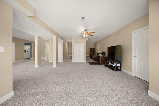 262 Silver Creek Dr, Somerset, KY 42503 - living area with light carpet, baseboards, a ceiling fan, and a desk