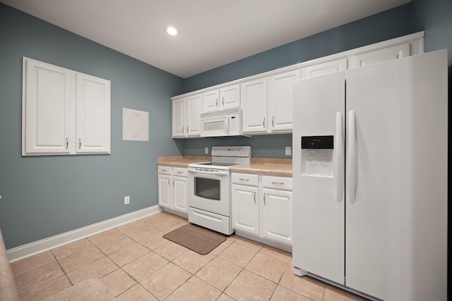 262 Silver Creek Dr, Somerset, KY 42503 - kitchen with white appliances, light countertops, white cabinetry, baseboards, and light tile patterned floors