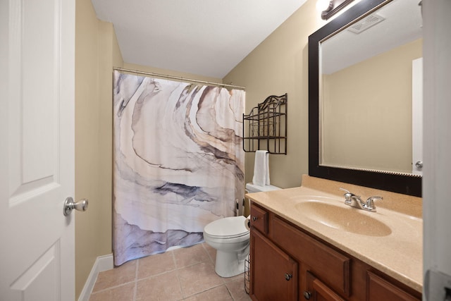 262 Silver Creek Dr, Somerset, KY 42503 - bathroom featuring vanity, toilet, tile patterned flooring, baseboards, and a shower with curtain