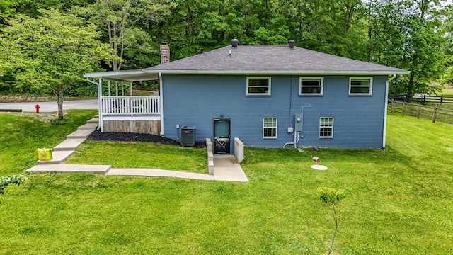 110 Witt Rd, London, KY 40741 - back of house featuring a chimney, central AC, and covered porch