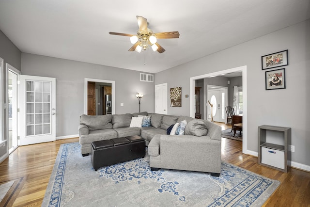 164 River Run Dr, Lancaster, KY 40444 - living room featuring ceiling fan, wood finished floors, and baseboards