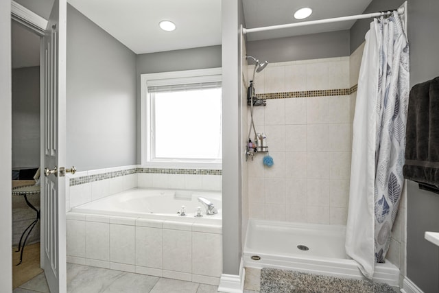 164 River Run Dr, Lancaster, KY 40444 - bathroom with a bath, tiled shower, and marble look tile flooring