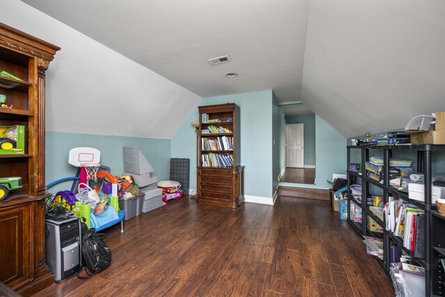 164 River Run Dr, Lancaster, KY 40444 - game room featuring wood finished floors, vaulted ceiling, and baseboards