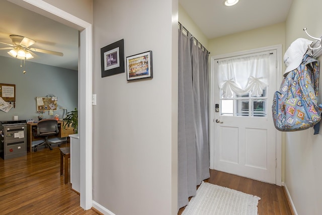 395 Redding Rd Unit 19, Lexington, KY 40517 - doorway to outside featuring a desk, wood finished floors, a ceiling fan, baseboards, and recessed lighting