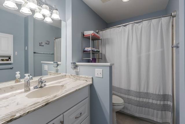 395 Redding Rd Unit 19, Lexington, KY 40517 - bathroom featuring vanity, toilet, tile patterned flooring, a chandelier, and a shower with curtain