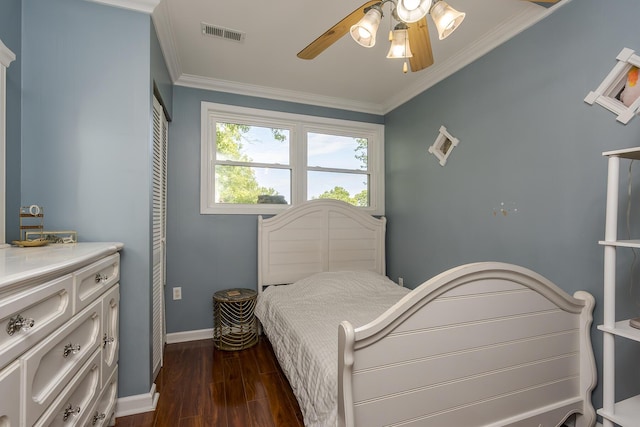 2018 E Ct, Richmond, KY 40475 - bedroom featuring dark wood-style flooring, a closet, crown molding, baseboards, and ceiling fan