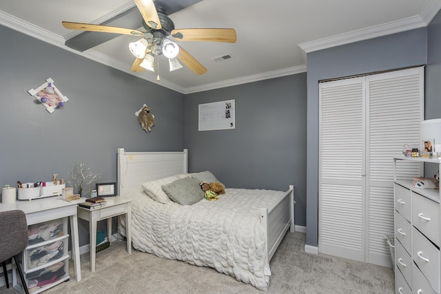 2018 E Ct, Richmond, KY 40475 - carpeted bedroom featuring ornamental molding, a closet, ceiling fan, and baseboards