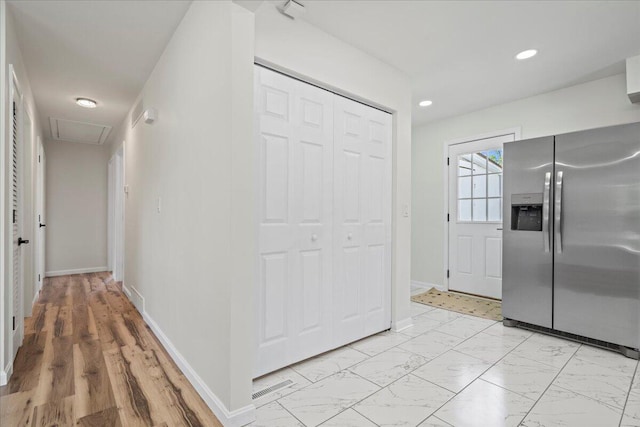 161 Toronto Rd, Lexington, KY 40515 - hall featuring attic access, recessed lighting, baseboards, and light marble finish floors