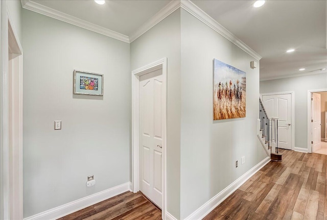 4172 Tradition Way, Lexington, KY 40509 - hall with recessed lighting, crown molding, wood finished floors, stairway, and baseboards
