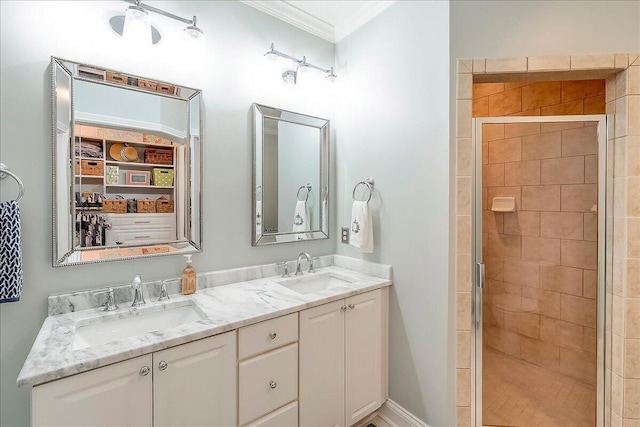 4172 Tradition Way, Lexington, KY 40509 - full bathroom with ornamental molding, a shower stall, and double vanity