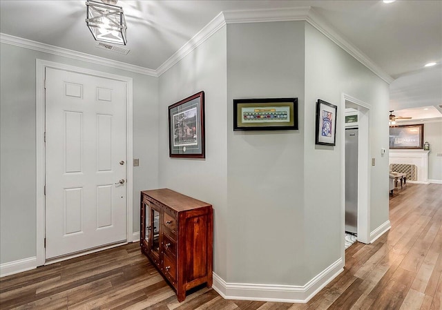 4172 Tradition Way, Lexington, KY 40509 - entryway with wood finished floors, ornamental molding, baseboards, a ceiling fan, and recessed lighting