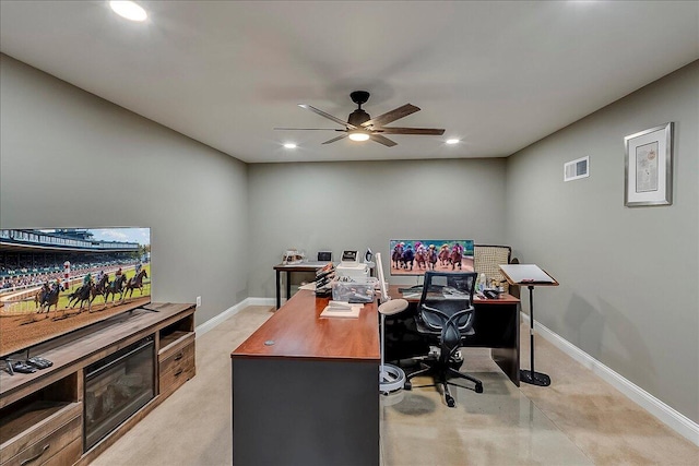 4172 Tradition Way, Lexington, KY 40509 - office area featuring recessed lighting, a ceiling fan, baseboards, and light colored carpet