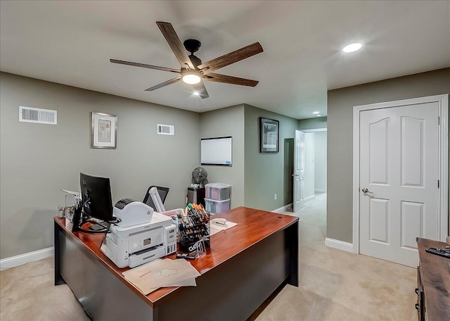 4172 Tradition Way, Lexington, KY 40509 - home office featuring a ceiling fan, light carpet, baseboards, and recessed lighting