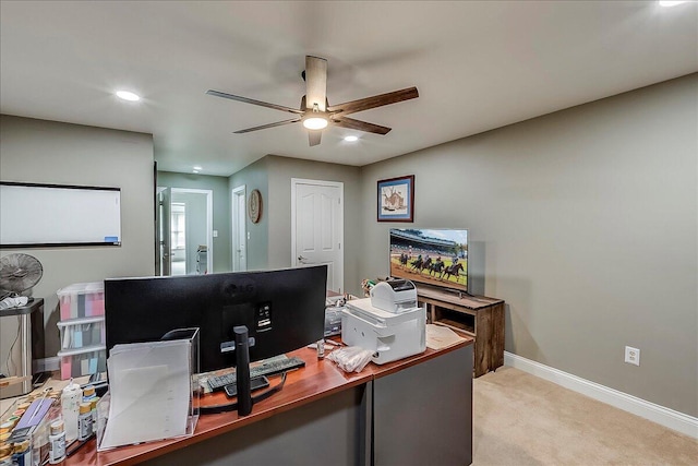 4172 Tradition Way, Lexington, KY 40509 - office area featuring ceiling fan, light colored carpet, baseboards, and recessed lighting